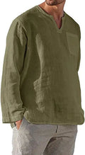 Men's Plus Size Long Sleeve V Neck Beach Linen Shirt